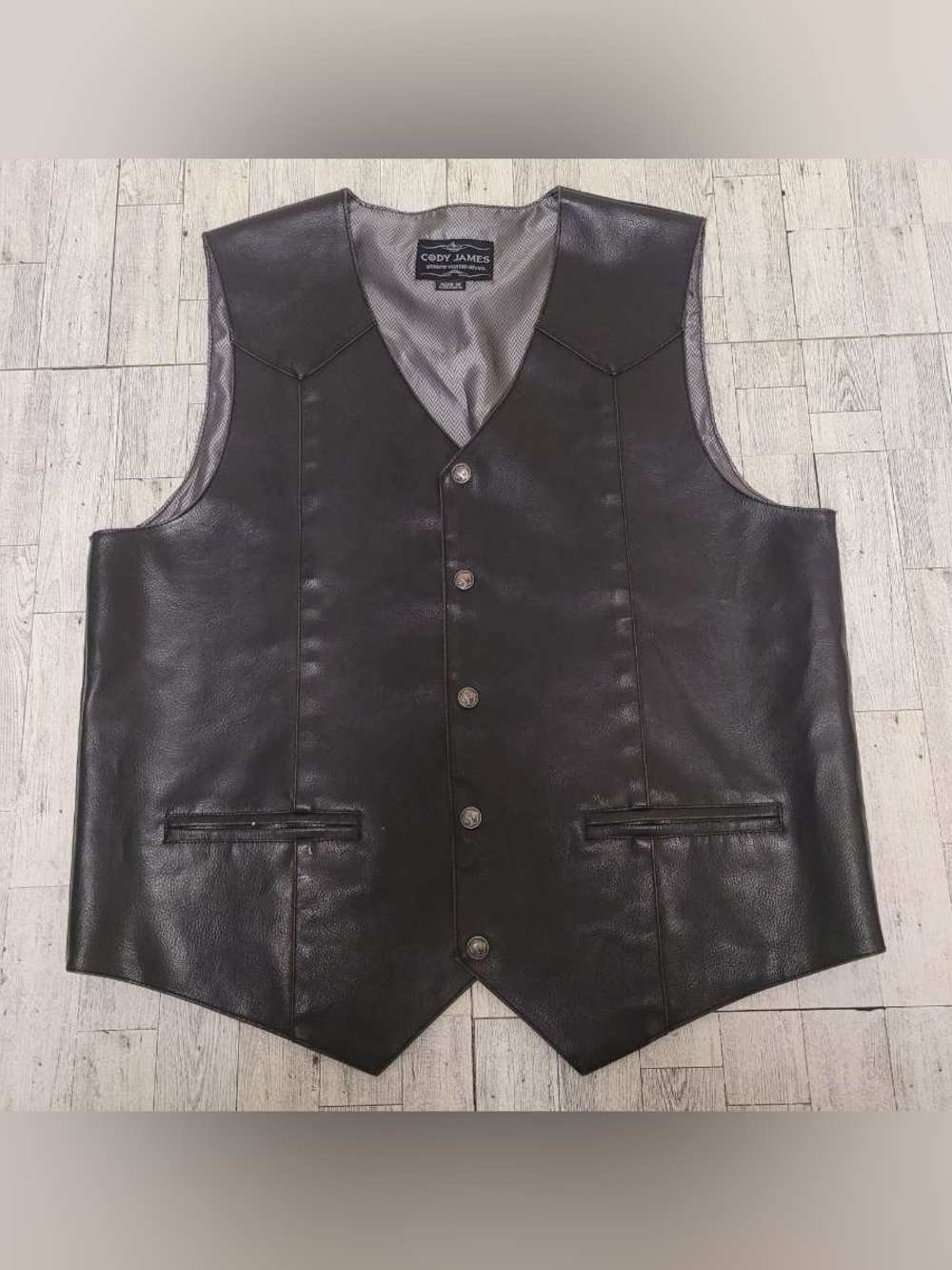 Men's Cody James Black Leather Western Rodeo Biker Cowboy Vest Size M